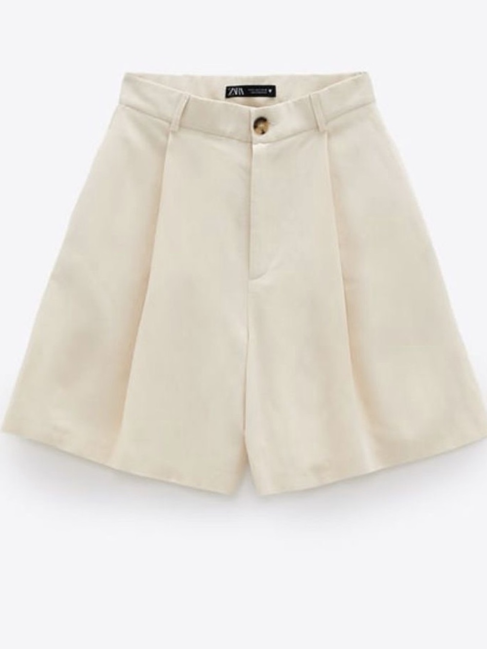 ZARA High-Waisted Pleated Flowy Shorts in Ecru - Size S